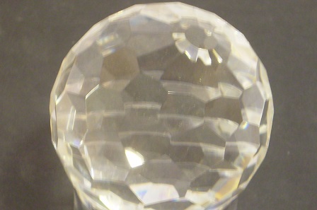 glass faceted sphere, clear colorless, approximately 48 mm (1